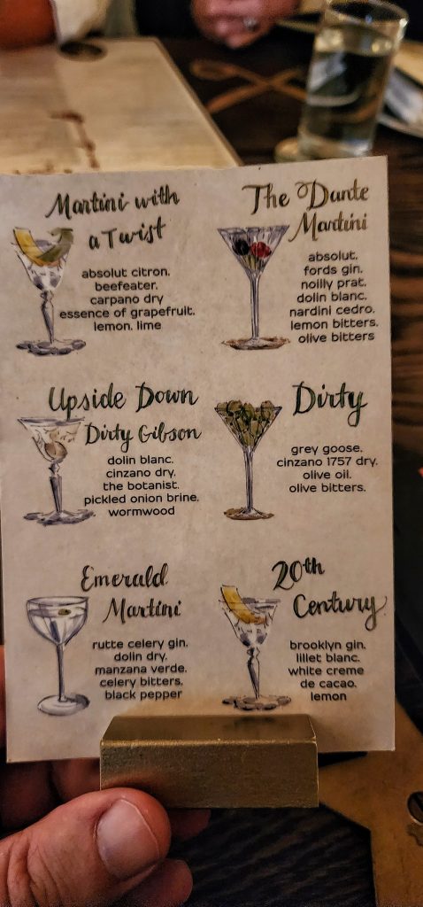 Dante Martini Hour Menu