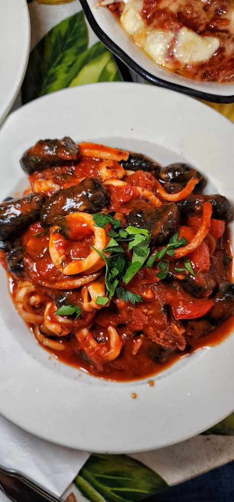 Frank squid ink gnocchi with calamari