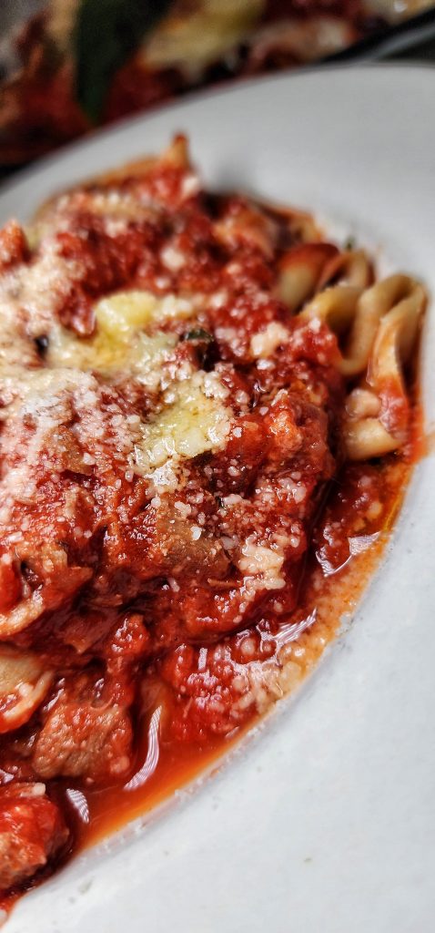 Frank veal ragu pappardelle up close