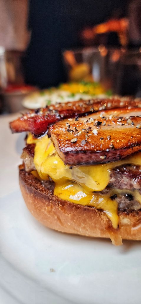 Monkey Bar Double Cheese Burger Up Close no cover