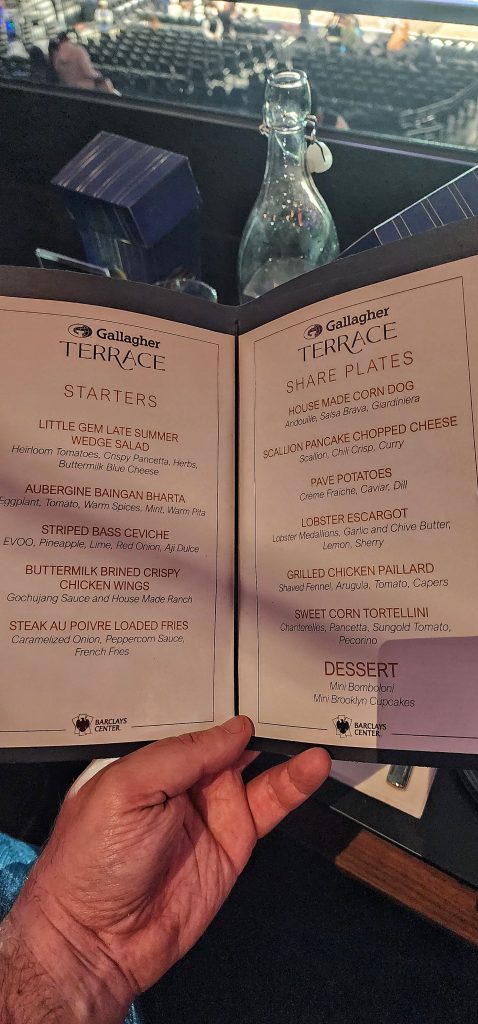 Barclays Center Gallagher Terrace Food menu