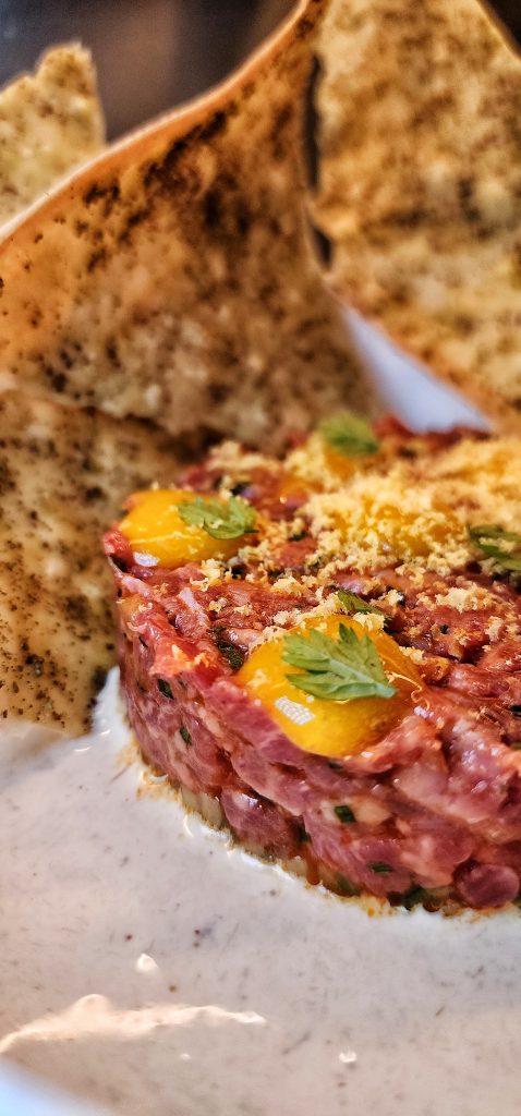 Saverne NYC Spicy Beef Tartar upclose