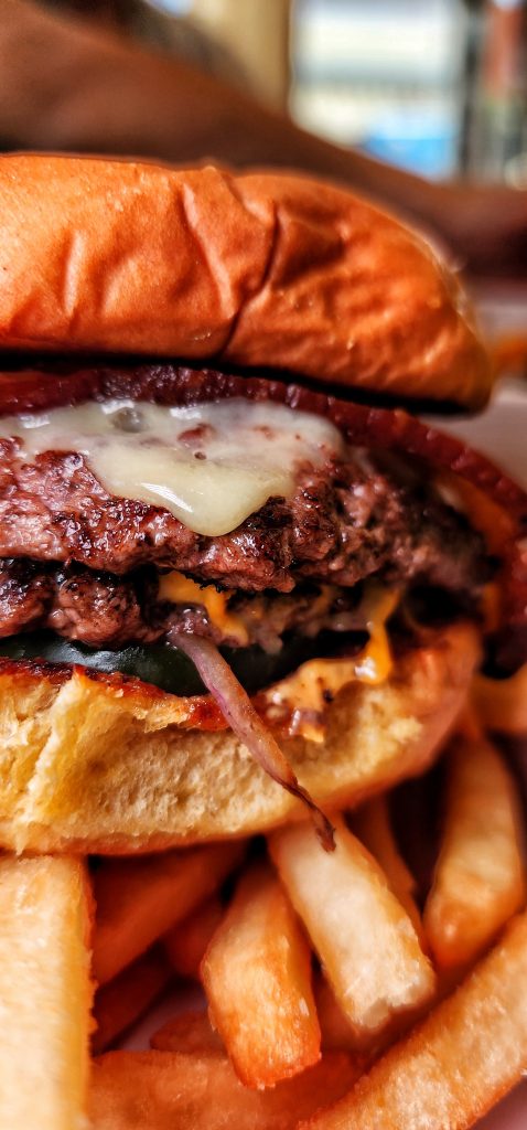 fancy smash burger double patty up close