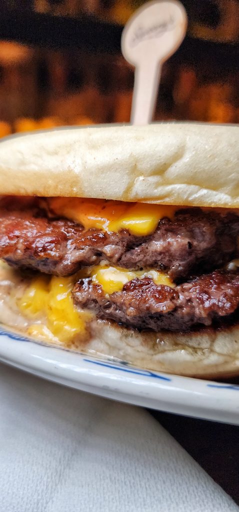 smash burger Portuguese bun upclose