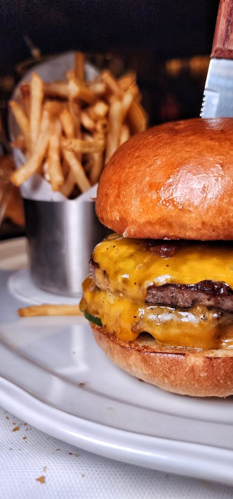 tavern burger with bacon and cheddar