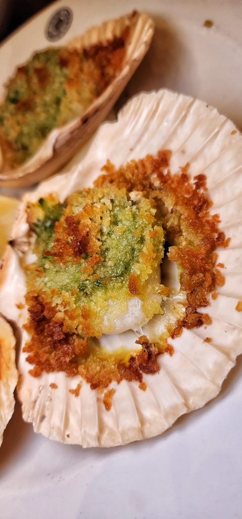 charcoal roasted scallops on the half shell