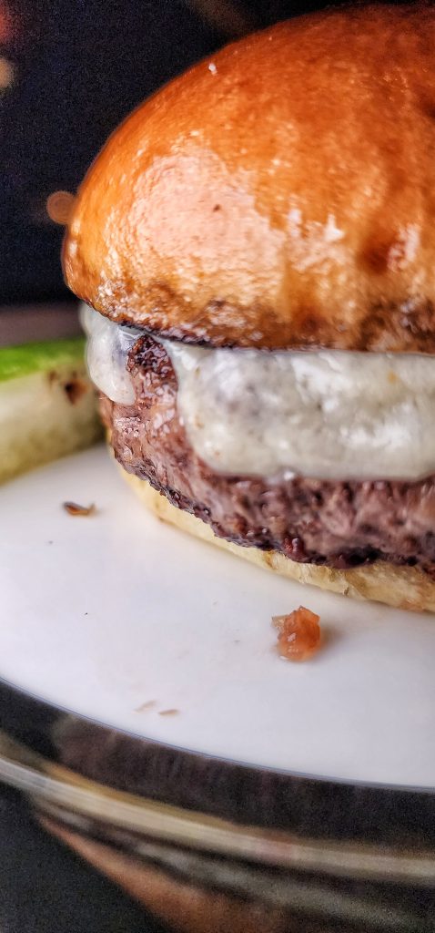 burger with shallot jam and cheddar